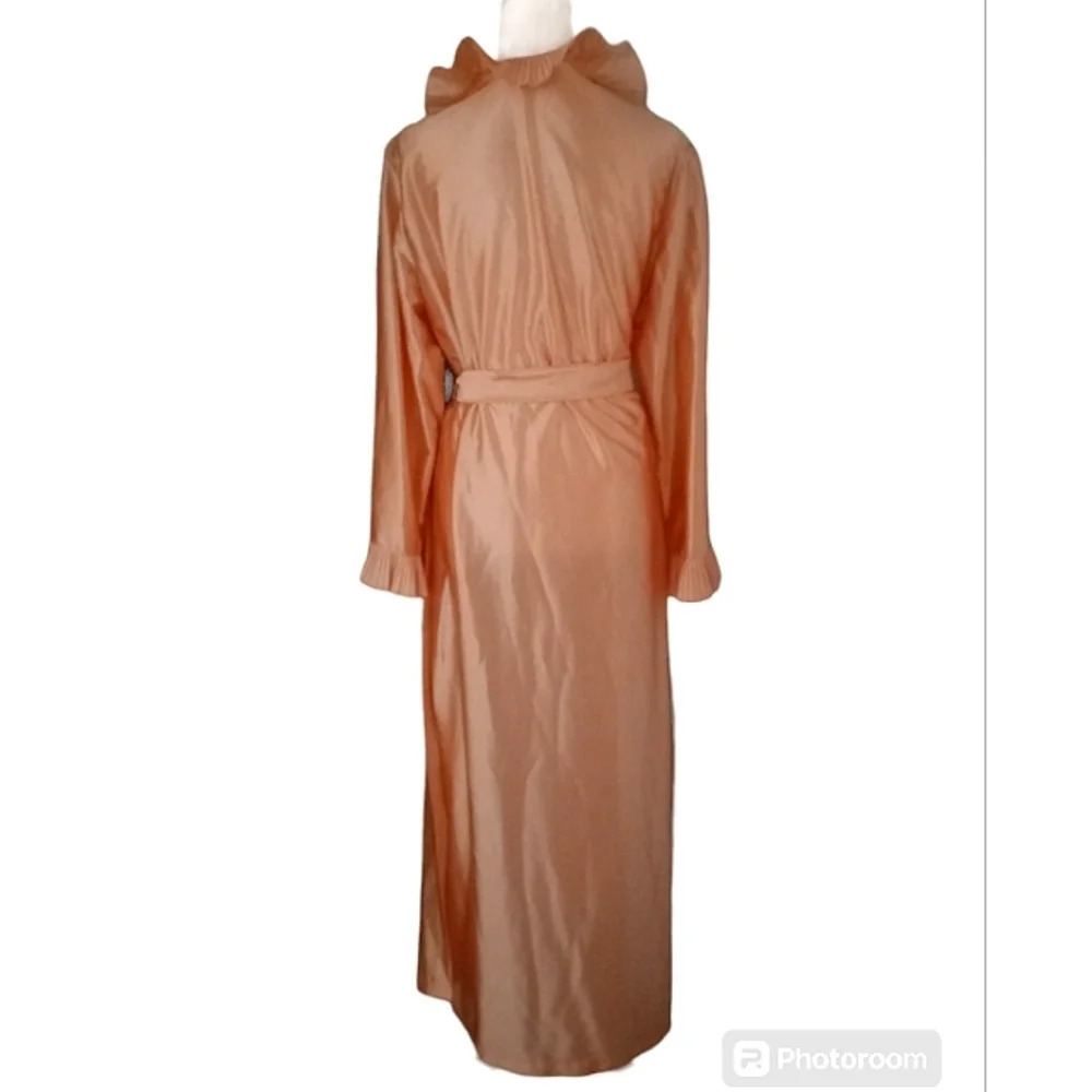 Vintage 70's Mary Barron Nylon Blend Peach Ruffle Trim Robe Size Large - Picture 3 of 7